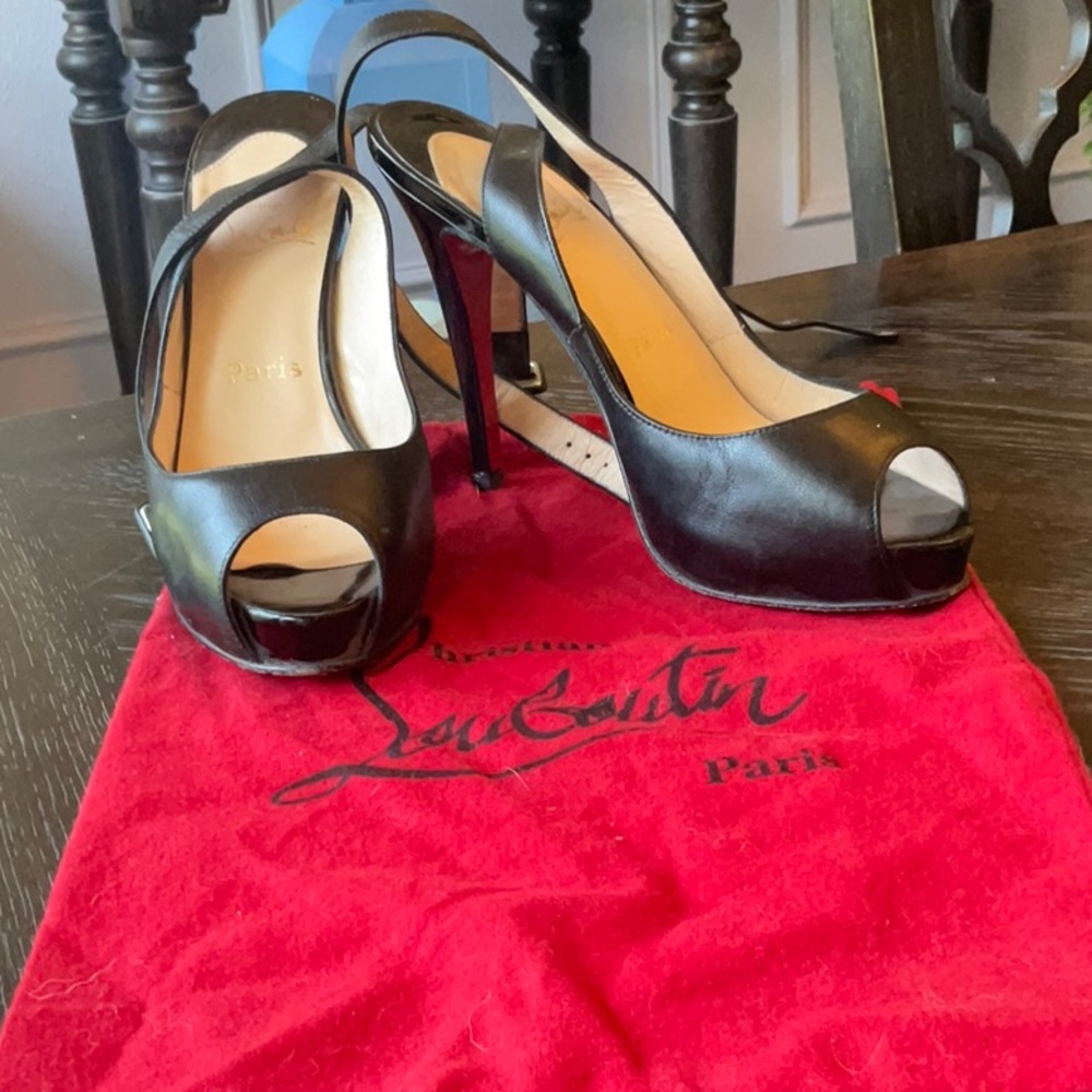 Christian Louboutin Black Peep-Toe Heels